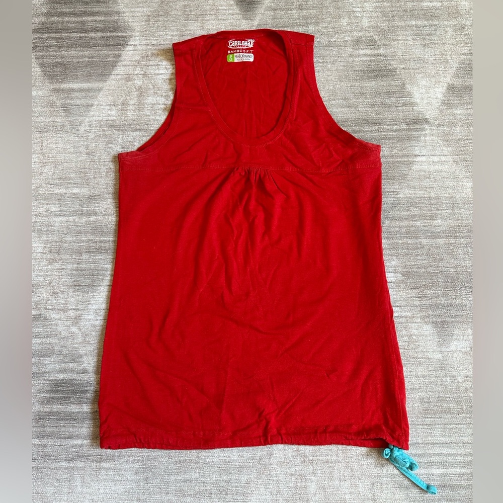 Cariloha Red Cotton Bamboo Tank Top Waist Tie